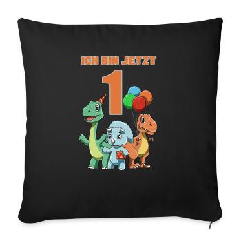 Dinosaures mignons - 1 an pour les enfants - Housse de coussin décorative 45 x 45 cm - noir - Devant