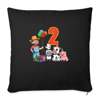 Farmer and farm animals - 2 years children's birthday - Sofa pillowcase 17,3'' x 17,3'' (45 x 45 cm) - black - Front