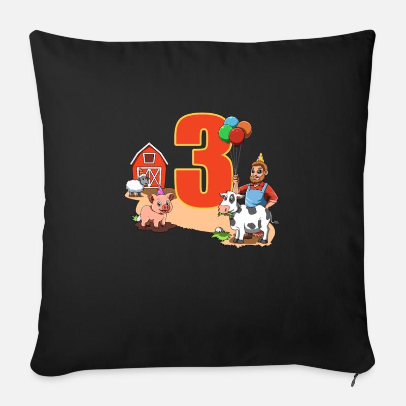 Bauernhof und Tiere - 3 Jahre Kindergeburtstag - Sofakissenbezug 45 x 45 cm - Schwarz