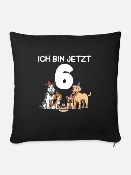 Lustige Hunde Party - 6. Kindergeburtstag - Sofakissenbezug 45 x 45 cm - Schwarz