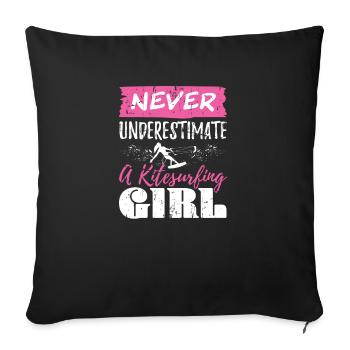 Never Underestimate A Girl Kitesurfing Cadeau - Housse de coussin décorative 45 x 45 cm - noir - Devant