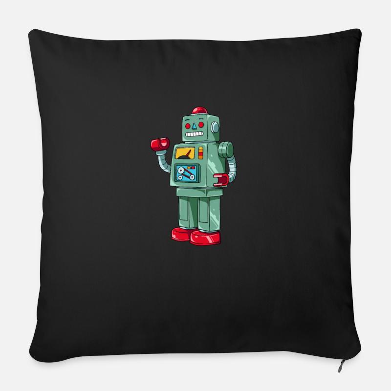 Retro Roboter - Robot Maschine - Sofakissenbezug 45 x 45 cm - Schwarz