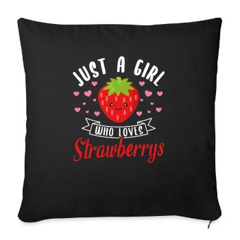 Fraises filles dames - Housse de coussin décorative 45 x 45 cm - noir - Devant