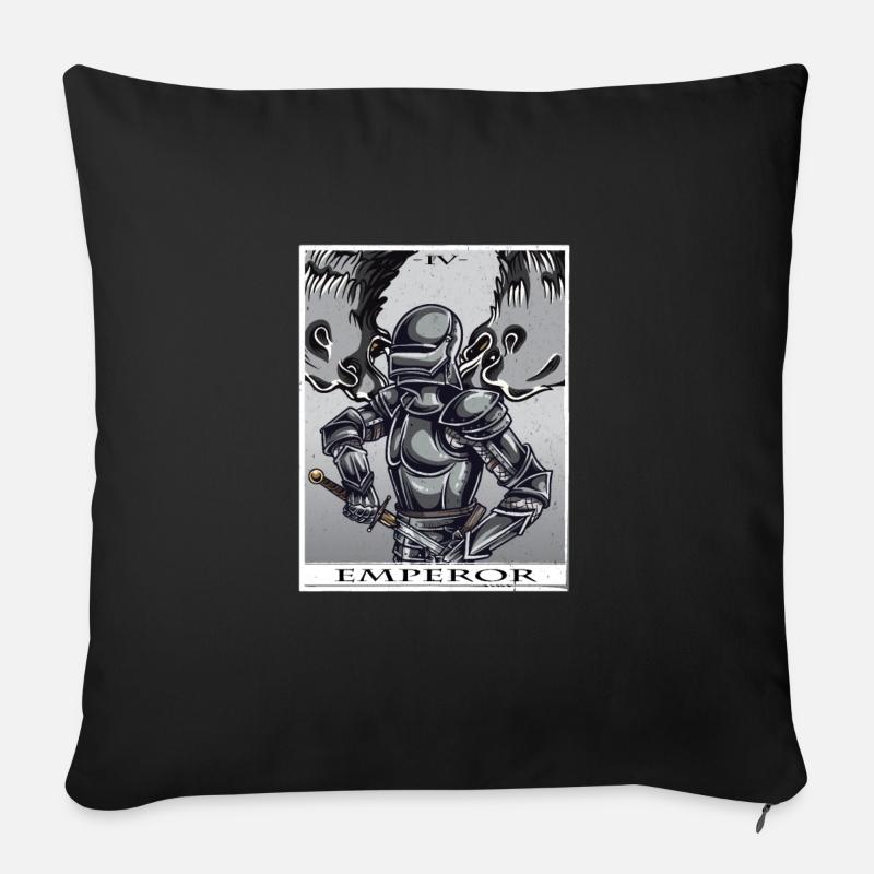 Style de carte de tarot empereur - Housse de coussin décorative 45 x 45 cm - noir