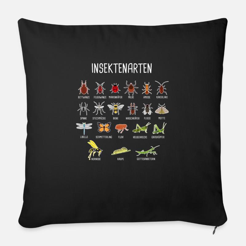 Insekten-Arten - Sofakissenbezug 45 x 45 cm - Schwarz