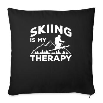 Skiing Is My Therapy T-Shirt Skifahrer - Sofakissenbezug 45 x 45 cm - Schwarz - Vorne