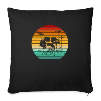 Vintage batteur batterie batteur musicien - Housse de coussin décorative 45 x 45 cm - noir - Devant