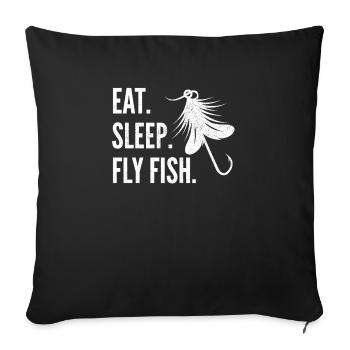 Essen Sie Schlaf Fliegenfisch - Vintage Fliegenfischen Design - Sofakissenbezug 45 x 45 cm - Schwarz - Vorne
