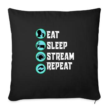 Streamer T-shirt - eat, sleep, stream, repeat blanc - Housse de coussin décorative 45 x 45 cm - noir - Devant