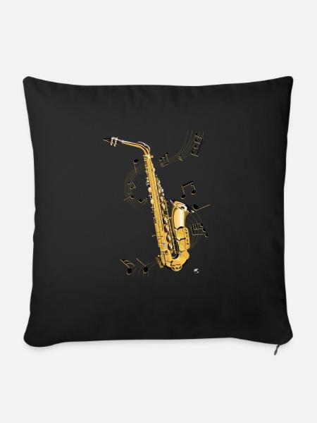 Saxophone Abbildung mit Notensystem mit Musiknoten - Sofakissenbezug 45 x 45 cm - Schwarz