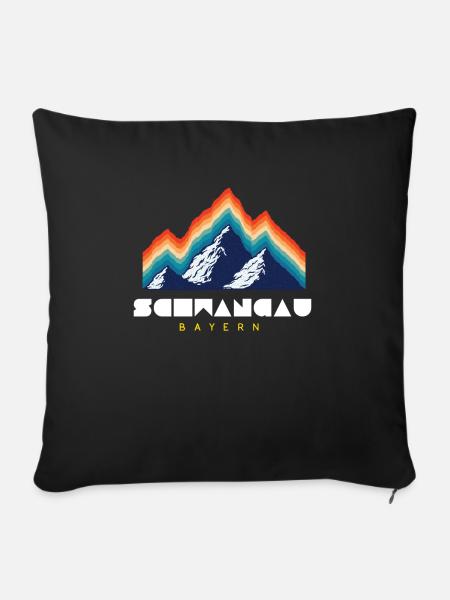 Retro Ski und Snowboard - Schwangau Bayern - Sofakissenbezug 45 x 45 cm - Schwarz