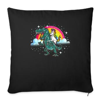 Einhorn reitet Dinosaurier Dino T-Rex Einhörner - Sofakissenbezug 45 x 45 cm - Schwarz - Vorne