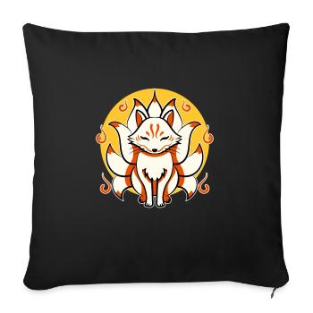Masque japonais Kami Inari Fox Kitsune - Housse de coussin décorative 45 x 45 cm - noir - Devant