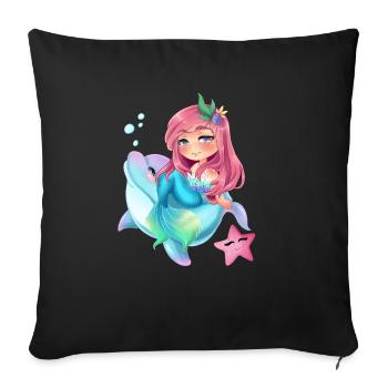 Mermaid Riding Dolphin For Woman Kids Cute Mermaid - Sofa pillowcase 17,3'' x 17,3'' (45 x 45 cm) - black - Front