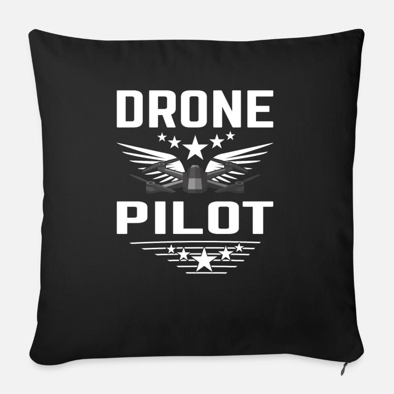 Pilote de drone de drone, cadeau de quadricoptère de drone - Housse de coussin décorative 45 x 45 cm - noir