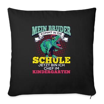 Einschulung Geschwister Geschenk Bruder Dino T-Rex - Sofakissenbezug 45 x 45 cm - Schwarz - Vorne