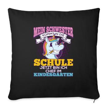 Einschulung Geschwister Geschenk Schwester Einhorn - Sofakissenbezug 45 x 45 cm - Schwarz - Vorne