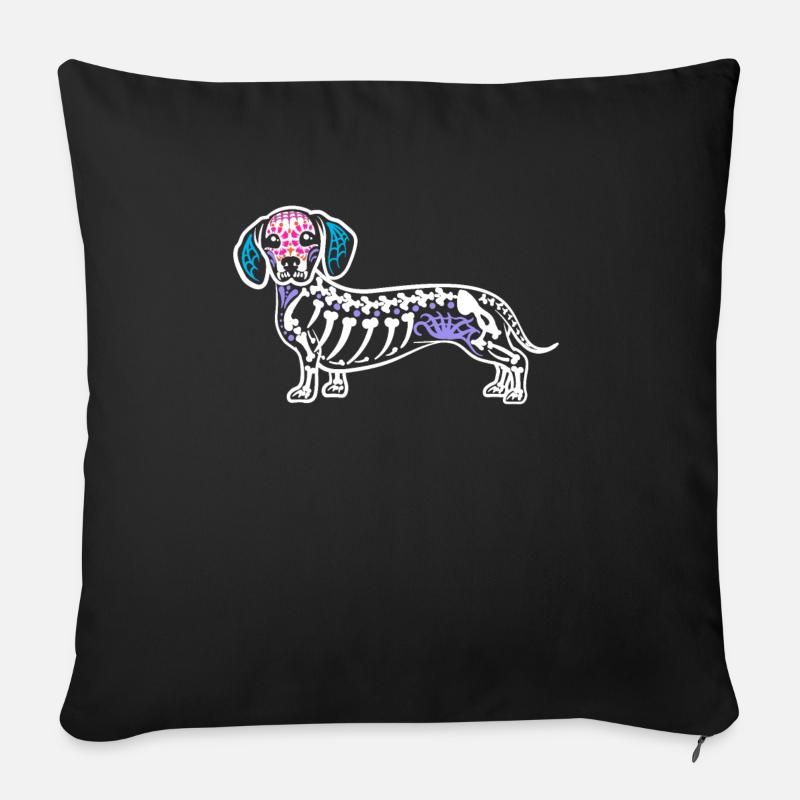 Amant de teckel Halloween crâne de teckel - Housse de coussin décorative 45 x 45 cm - noir