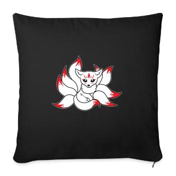 Kitsune Kami Inari Kawaii Masque Renard japonais - Housse de coussin décorative 45 x 45 cm - noir - Devant