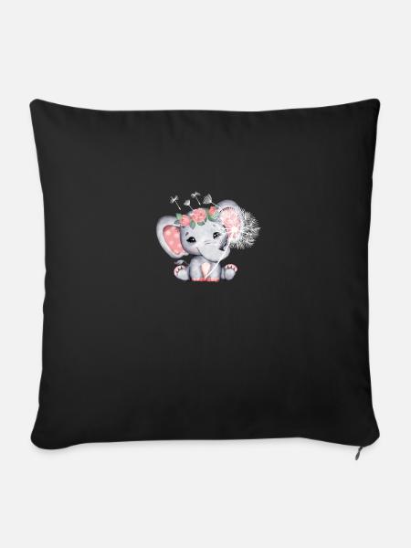 Elefant Mädchen mit Blume - Sofakissenbezug 45 x 45 cm - Schwarz