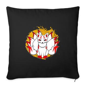 Kitsune Kami Inari Kawaii Masque Renard Japonais - Housse de coussin décorative 45 x 45 cm - noir - Devant