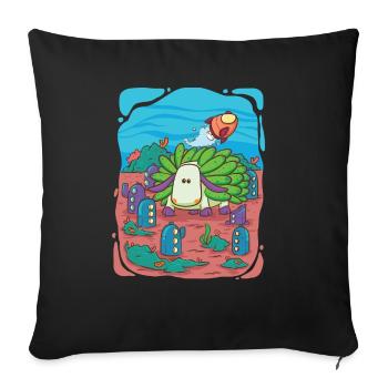 Blatt-Schaf-Schnecke besucht Unterwasserstadt - Sofakissenbezug 45 x 45 cm - Schwarz - Vorne