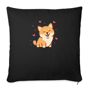 Style de dessin animé mignon Shiba Inu - Housse de coussin décorative 45 x 45 cm - noir - Devant