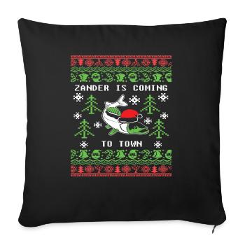 Le sandre de pêche laide de Noël arrive - Housse de coussin décorative 45 x 45 cm - noir - Devant