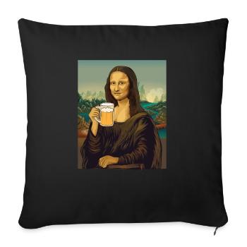 Mona Lisa avec pichet à bière Leonardo Da Vinci alcool - Housse de coussin décorative 45 x 45 cm - noir - Devant