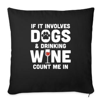 Chiens et vin - Chien de vin rouge - Housse de coussin décorative 45 x 45 cm - noir - Devant