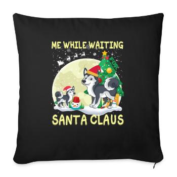 Husky moi en attendant le Père Noël - Housse de coussin décorative 45 x 45 cm - noir - Devant