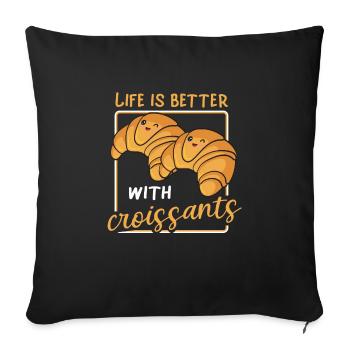 Croissant Lover Morning Breakfast Food Baking - Housse de coussin décorative 45 x 45 cm - noir - Devant