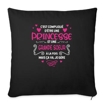 Une Princesse Et Une Grande Soeur cadeau - Housse de coussin décorative 45 x 45 cm - noir - Devant