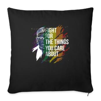 Ruth Bader Ginsburg mit Regenbogenfahne - Sofakissenbezug 45 x 45 cm - Schwarz - Vorne