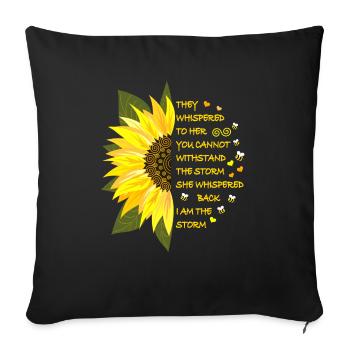 Sonnenblumen Blüte mit Text - Sofakissenbezug 45 x 45 cm - Schwarz - Vorne