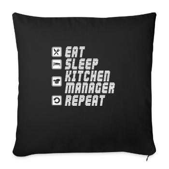 Funny Eat Sleep Kitchen Manager Répéter - Housse de coussin décorative 45 x 45 cm - noir - Devant