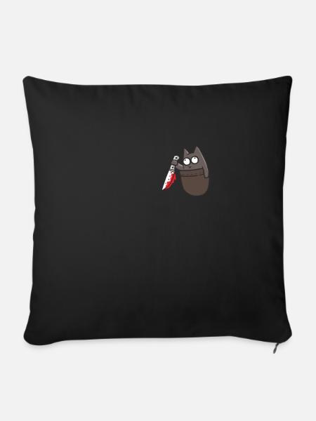 Katze in Brusttasche Messer Halloween Cat Knife - Sofakissenbezug 45 x 45 cm - Schwarz