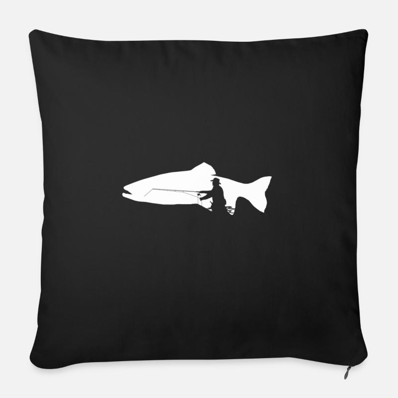 Pêche et pêche à la truite - Housse de coussin décorative 45 x 45 cm - noir