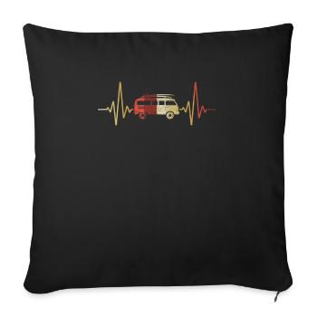Caravane Van Camp camping coeur battement de coeur motif - Housse de coussin décorative 45 x 45 cm - noir - Devant