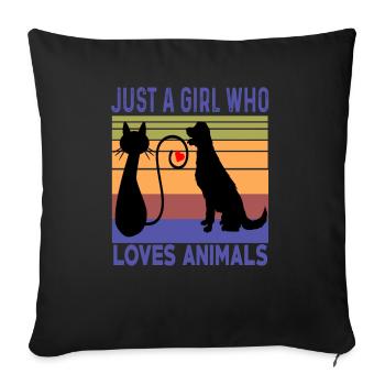 Juste une fille qui aime les animaux Chien Chat Retro Vintag - Housse de coussin décorative 45 x 45 cm - noir - Devant