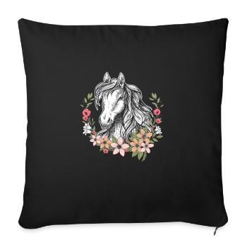 Pferd mit Blumen Mädchen - schönes Pferd - Sofakissenbezug 45 x 45 cm - Schwarz - Vorne