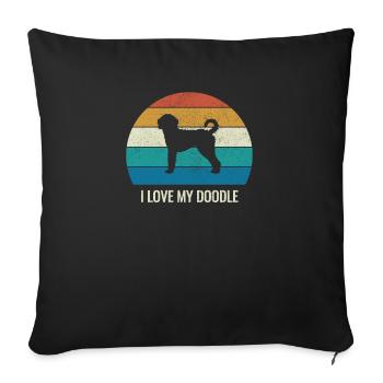 Cadeau rétro Labradoodle J'aime mon Doodle - Housse de coussin décorative 45 x 45 cm - noir - Devant