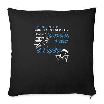 Un mec simple j'aime la course à pied et l'apéro - Housse de coussin décorative 45 x 45 cm - noir - Devant