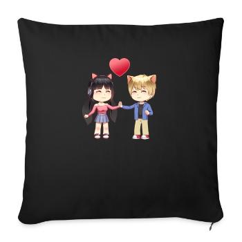 Kawaii anime girl and boy couple chibi style - Sofa pillowcase 17,3'' x 17,3'' (45 x 45 cm) - black - Front