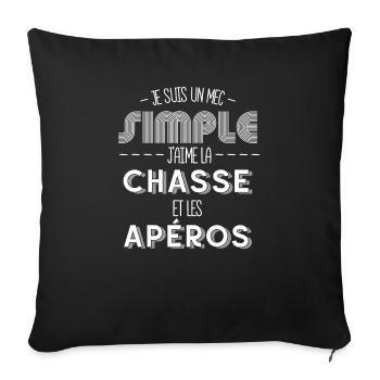 Un Mec Simple J aime La Chasse Et Les Apéros - Housse de coussin décorative 45 x 45 cm - noir - Devant