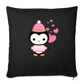 Sweet penguin with heart celebrates love - Sofa pillowcase 17,3'' x 17,3'' (45 x 45 cm) - black - Front