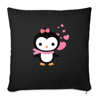 Sweet penguin with heart celebrates love - Sofa pillowcase 17,3'' x 17,3'' (45 x 45 cm) - black - Front