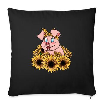 Piggy sucré aux tournesols - Housse de coussin décorative 45 x 45 cm - noir - Devant