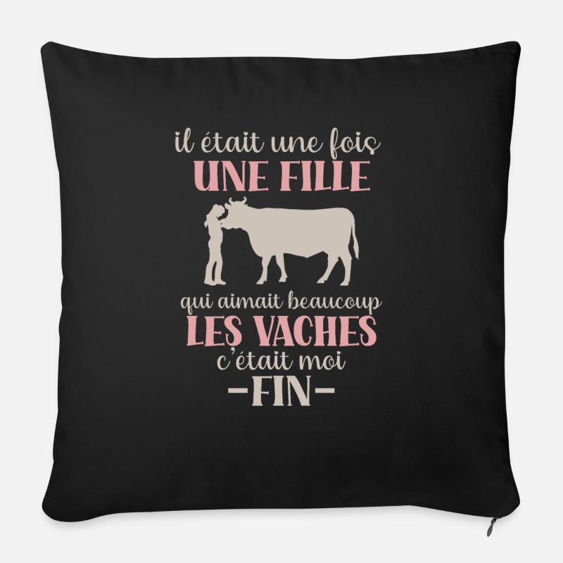 Une fille qui aime les vaches - humour vache - Housse de coussin décorative 45 x 45 cm - noir