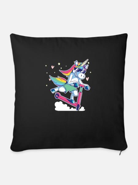 Tretroller Einhorn Roller Geschenk - Sofakissenbezug 45 x 45 cm - Schwarz